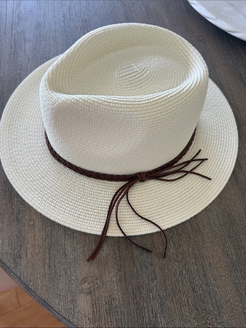 Furtalk Cream Straw Fedora with Brown Braided Band